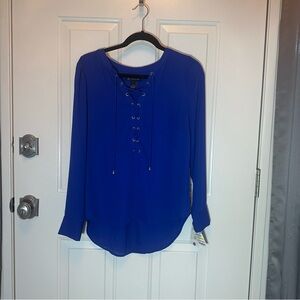 INC International Concepts Royal Blue Lace-Up Blouse, Women’s Size M